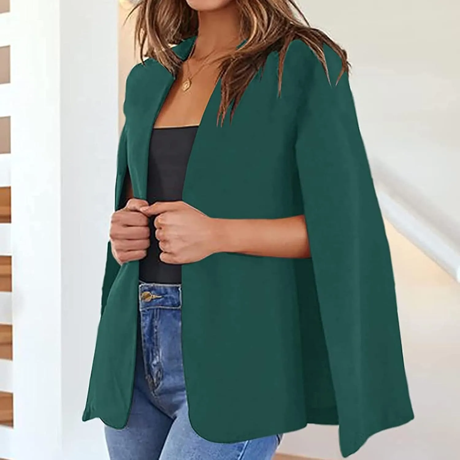 Blazer Dress for Women Long Sleeve Open Front Solid Color Blazer Jacket Lightweight Work Office Suit