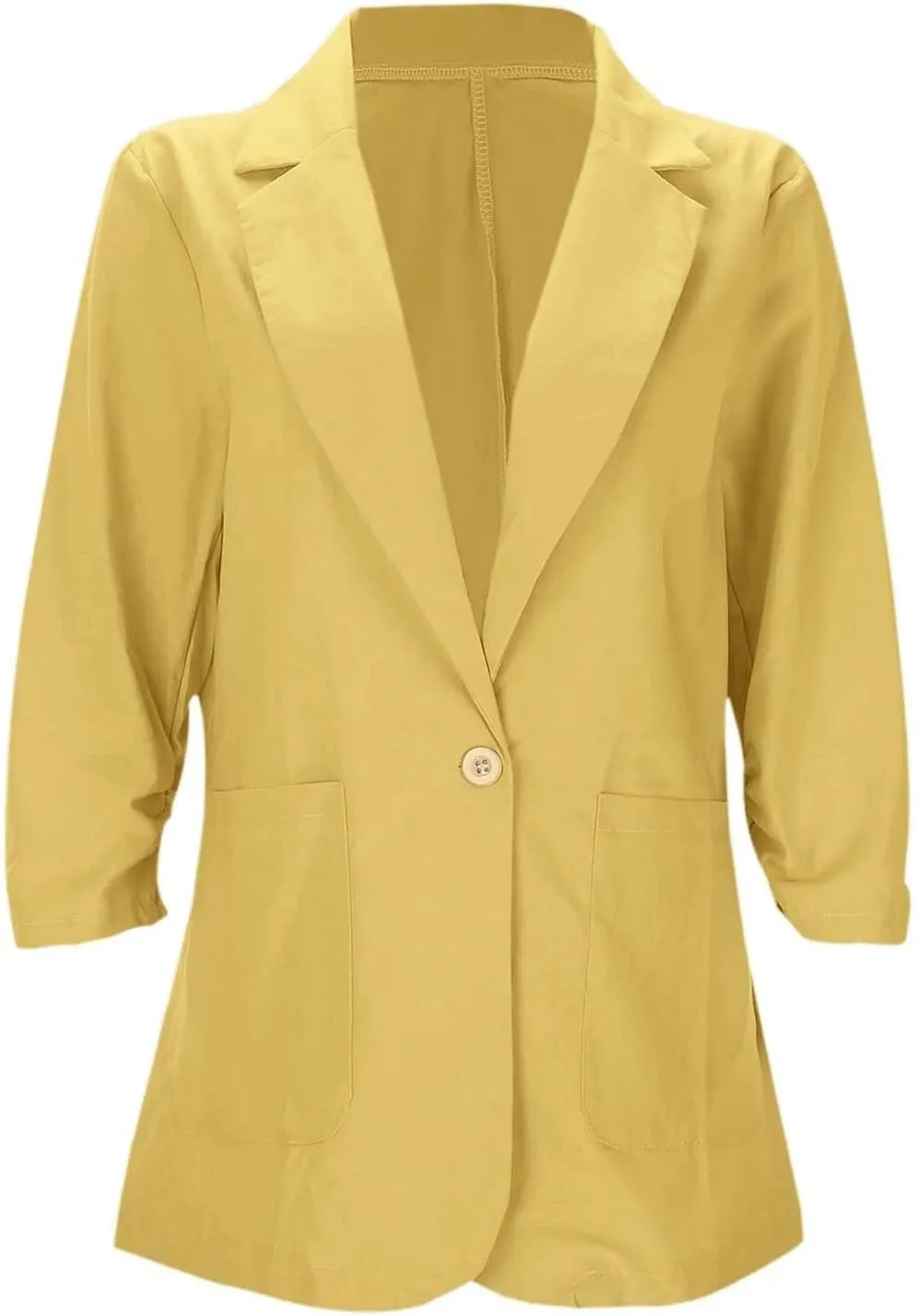 Blazer for Women Button 3/4 Sleeve Pocket Lapel Casual Business Comfortable Solid Color Fashion Lightweight