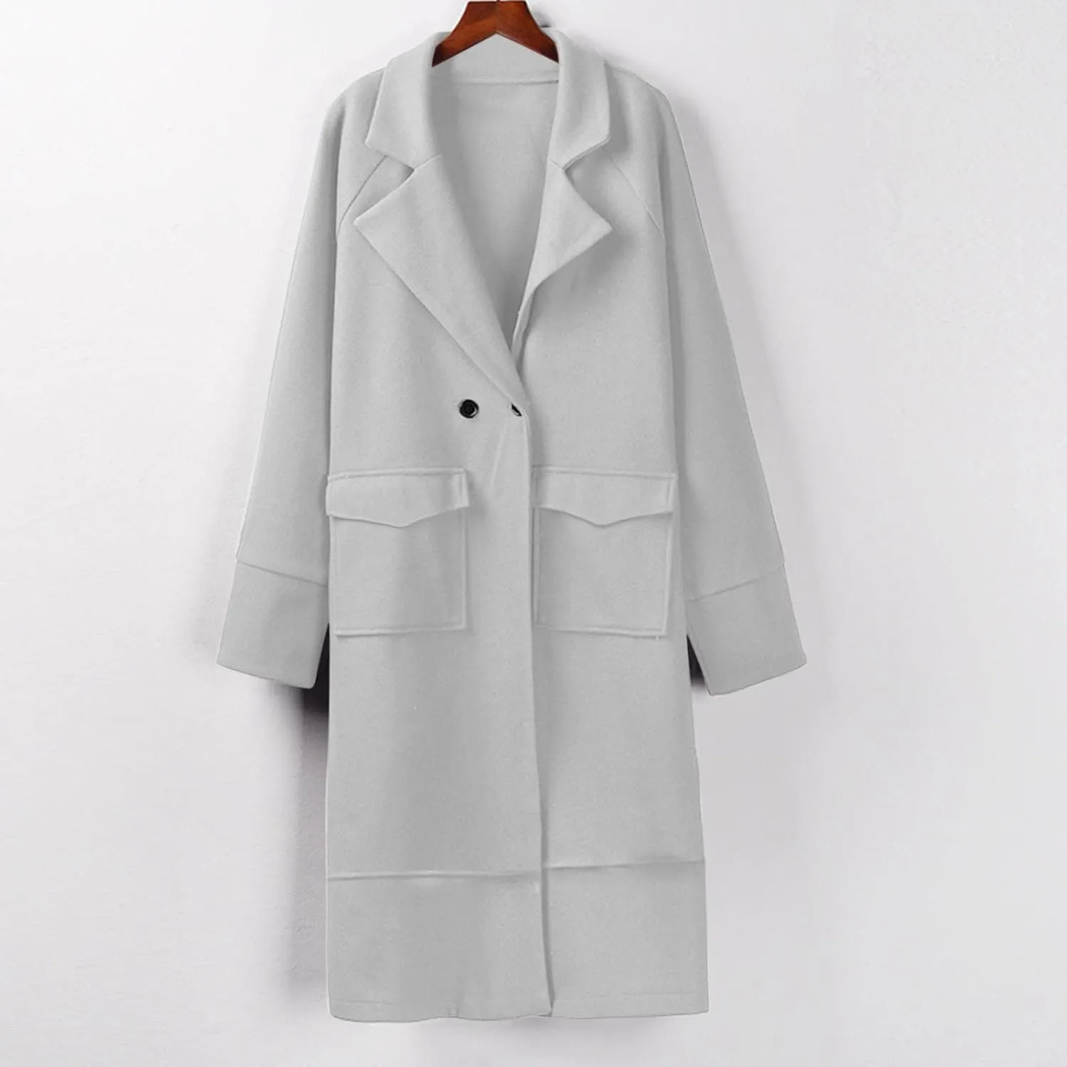 Blazer for Women Button Long Sleeve Lapel Pocket Mid-Length Style Work Jacket Elegant Solid Color Dressy Lightweight