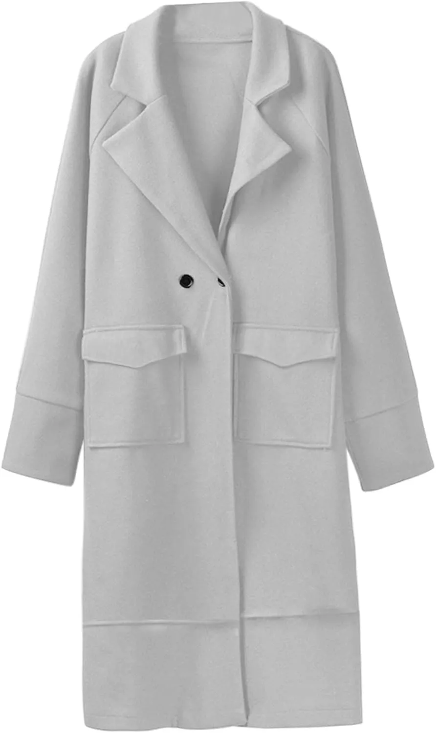 Blazer for Women Button Long Sleeve Lapel Pocket Mid-Length Style Work Jacket Elegant Solid Color Dressy Lightweight