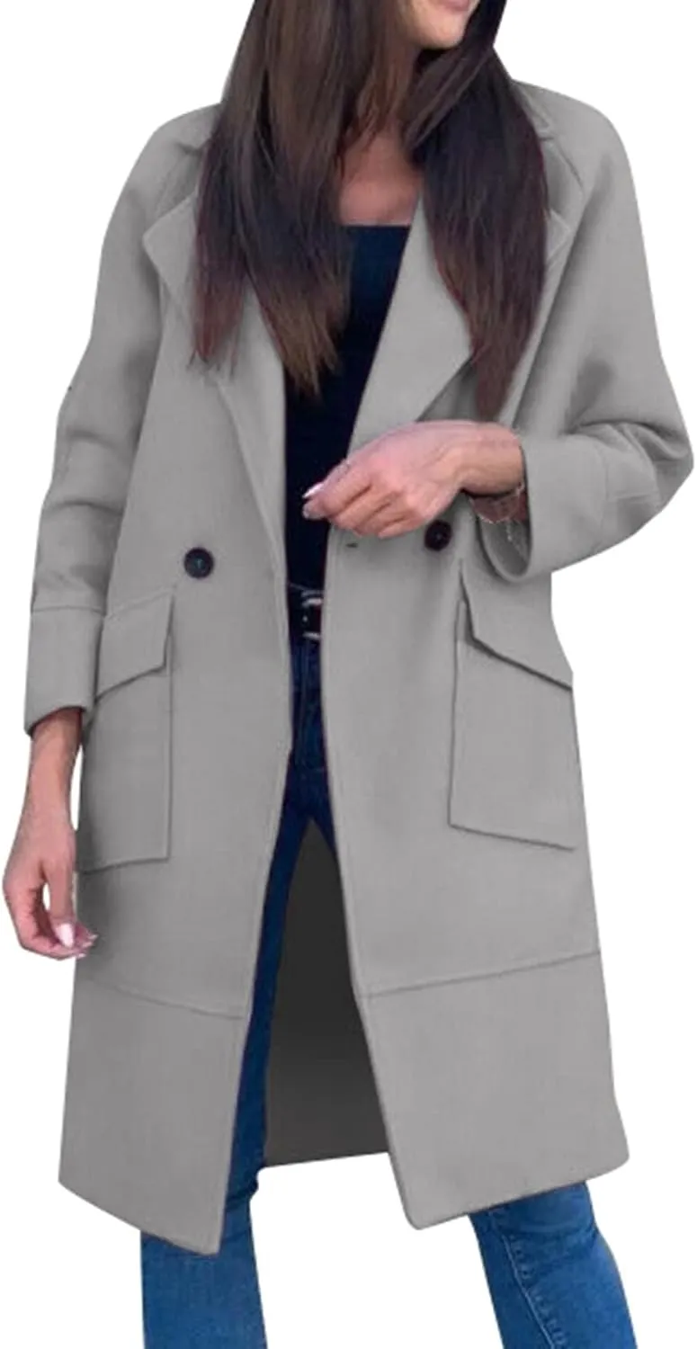 Blazer for Women Button Long Sleeve Lapel Pocket Mid-Length Style Work Jacket Elegant Solid Color Dressy Lightweight