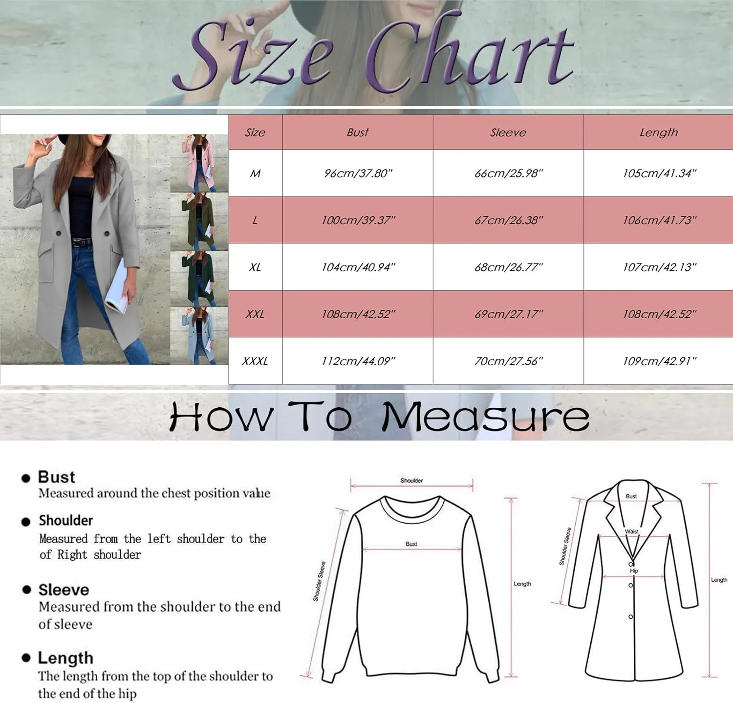 Blazer for Women Button Long Sleeve Lapel Pocket Mid-Length Style Work Jacket Elegant Solid Color Dressy Lightweight