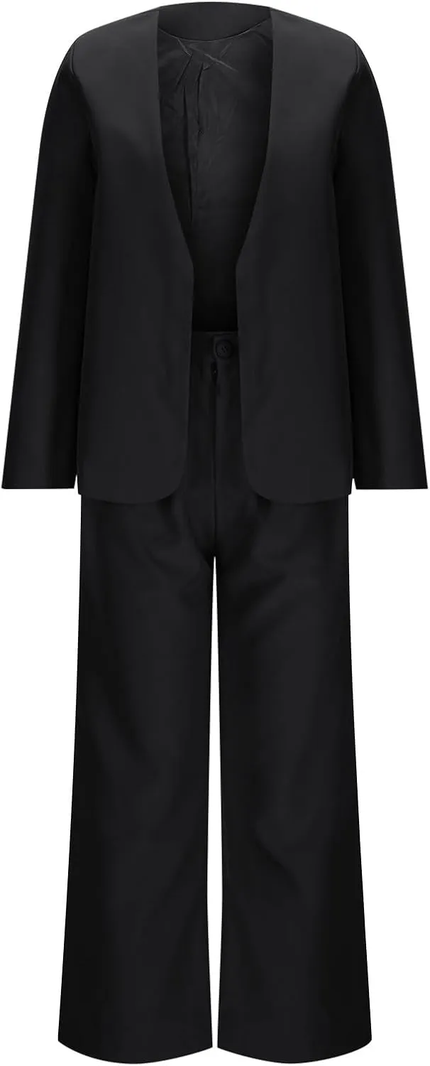 Blazer Sets Women 2 Piece Outfits Casual Loose Long Blazer Jackets and Dressy Wide Leg Pant Suits with Pockets