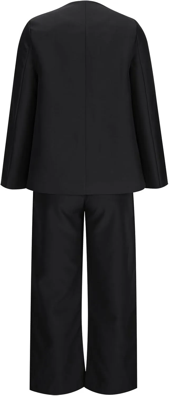 Blazer Sets Women 2 Piece Outfits Casual Loose Long Blazer Jackets and Dressy Wide Leg Pant Suits with Pockets