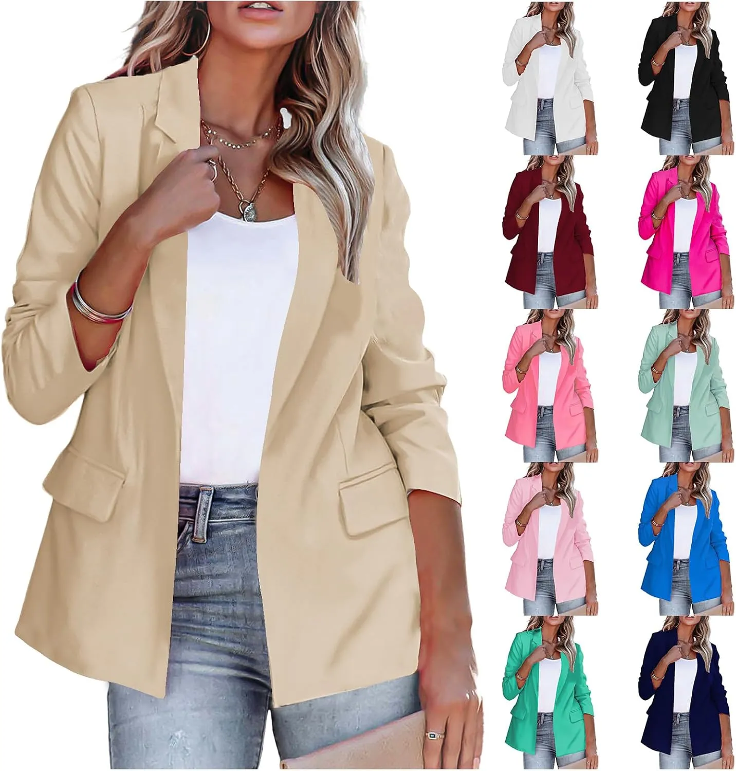 Blazers for Women Business Casual Jackets Open Front Long Sleeve Cardigan Professional Work Suit Jacket Lapel Outfits