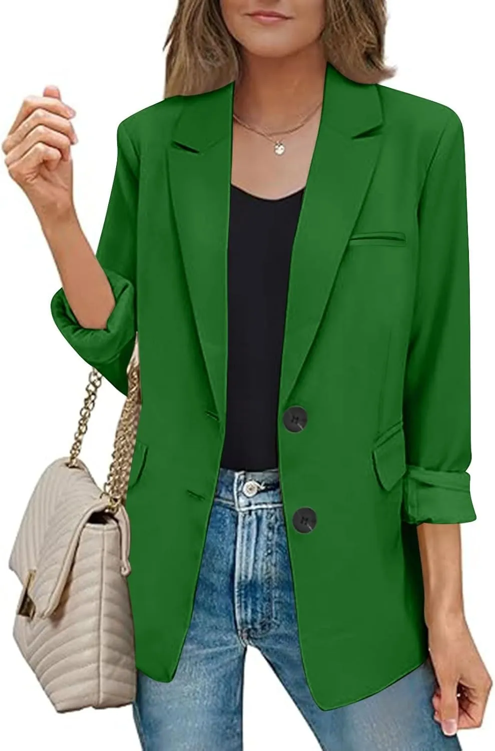 Blazers for Women Casual Open Front Long Sleeve Work Office Blazer Jacket Fashion Button Lapel Blazer with Pockets