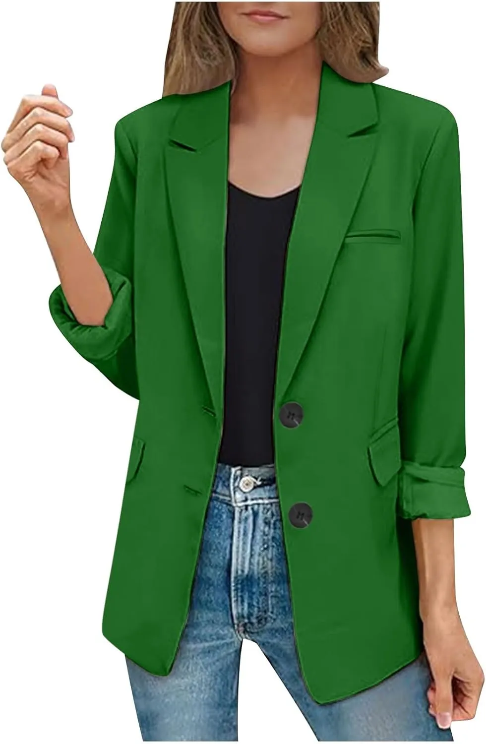 Blazers for Women Casual Open Front Long Sleeve Work Office Blazer Jacket Fashion Button Lapel Blazer with Pockets