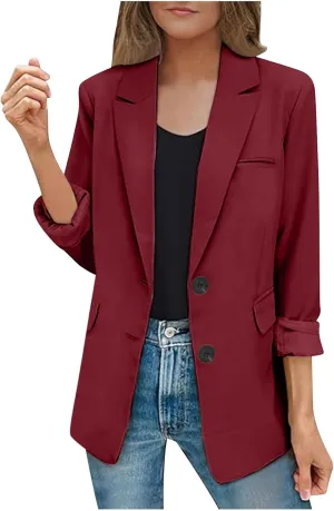Blazers for Women Dressy Casual Open Front Long Sleeve Work Office Suit Jackets Elegant Button Lapel Business Blazer