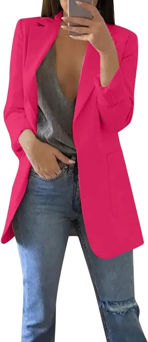 Blazers for Women Long Sleeve Button Open Front Blazer Jacket Solid/Hawaii Print Trendy Suite Coat with Pockets