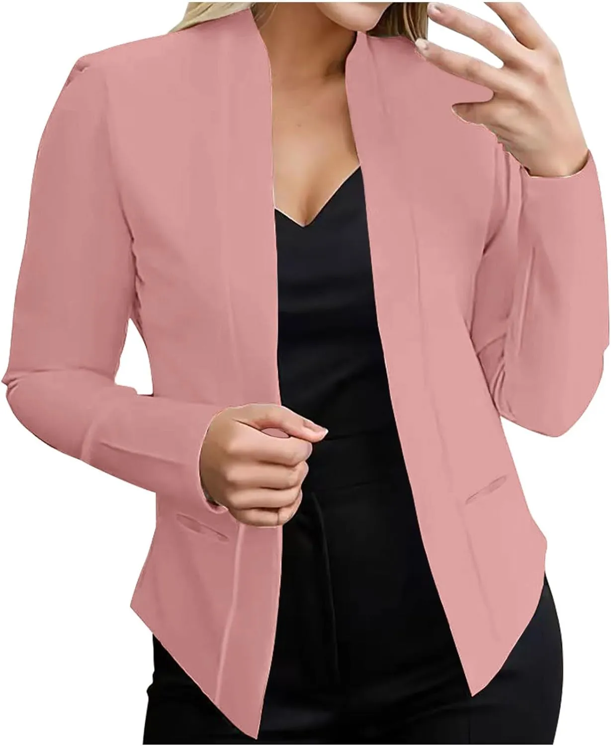 Blazers for Women Open Front Long Sleeve Slim Fit Short Blazer Work Office Suit Jackets Business Casual Outfits