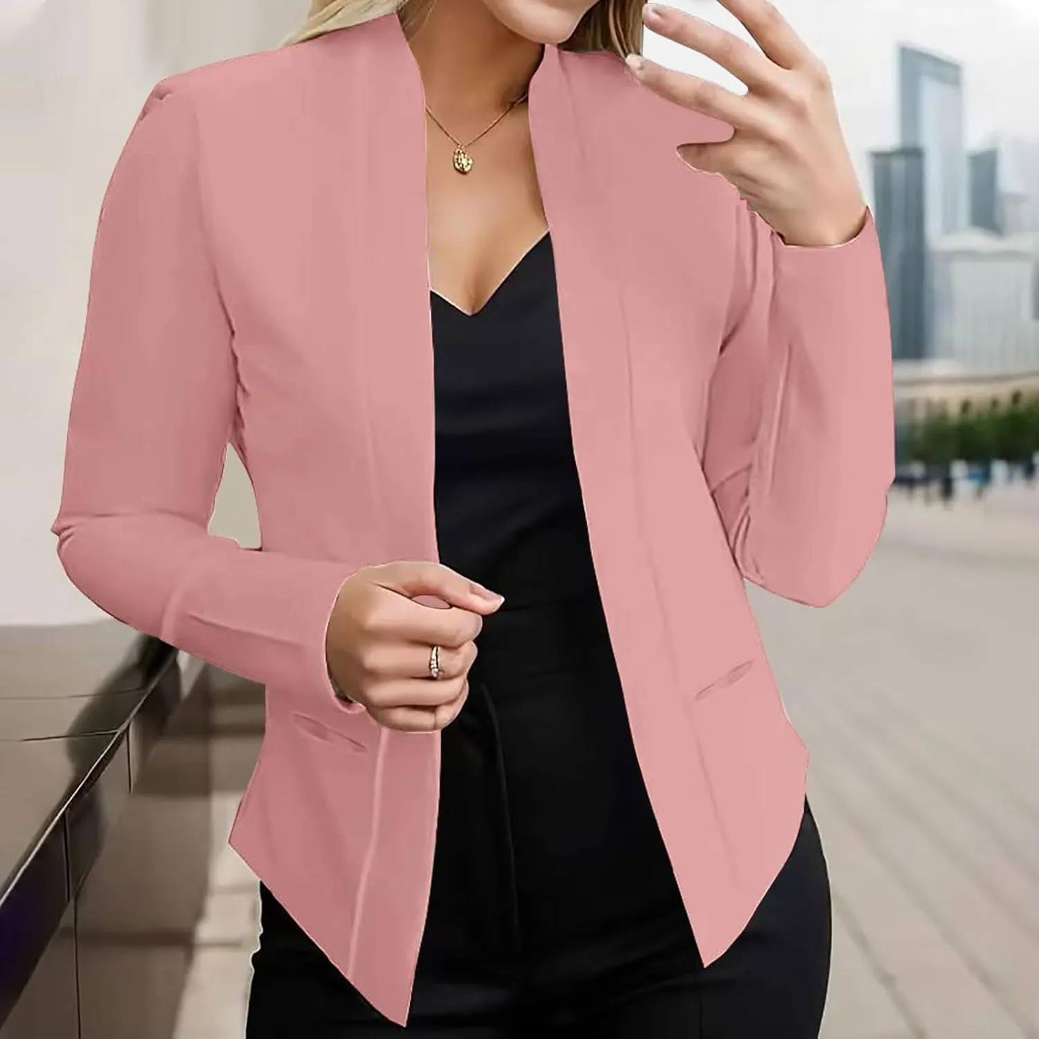 Blazers for Women Open Front Long Sleeve Slim Fit Short Blazer Work Office Suit Jackets Business Casual Outfits