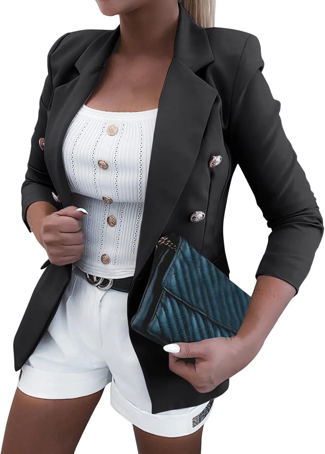 Blazers for Womens Fall Trendy Lapel Long Sleeve Sport Jacket Casual Chest Button Open Front Cardigans 2024 Work Suit