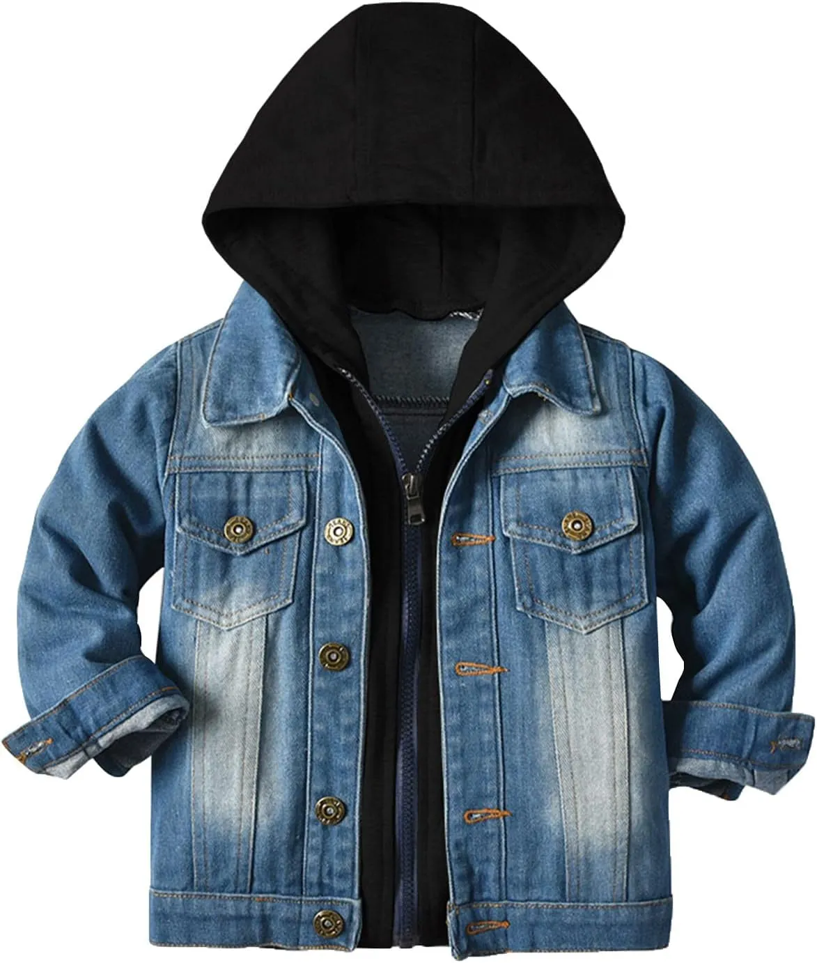 Boys Jean Jacket Kids Hooded Denim Jackets Zipper Outerwear Coat Boys' Button Down Basic Denim Trucker Jackets
