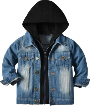 Boys Jean Jacket Kids Hooded Denim Jackets Zipper Outerwear Coat Boys' Button Down Basic Denim Trucker Jackets