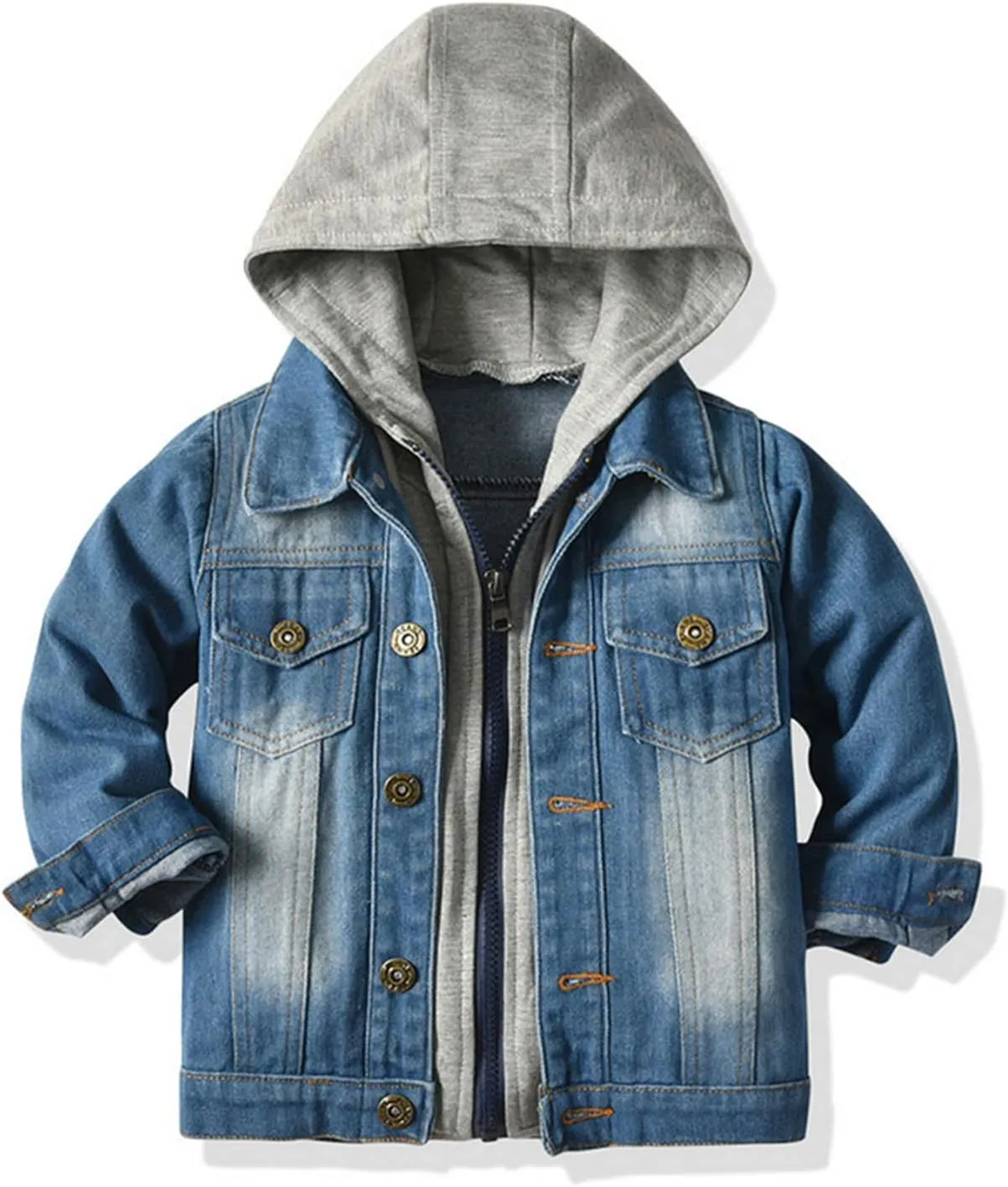 Boys Jean Jacket Kids Hooded Denim Jackets Zipper Outerwear Coat Boys' Button Down Basic Denim Trucker Jackets