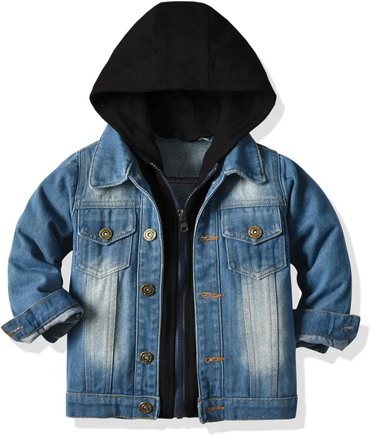 Boys Jean Jacket Kids Hooded Denim Jackets Zipper Outerwear Coat Boys' Button Down Basic Denim Trucker Jackets