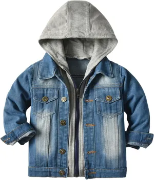 Boys Jean Jacket Kids Hooded Denim Jackets Zipper Outerwear Coat Boys' Button Down Basic Denim Trucker Jackets