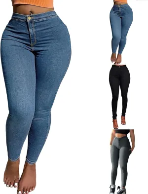 Butt Lifting Jeans for Women High Waisted Button Pull On Jeans Boyfriend Skinny Tummy Control Jeggings with Pockets
