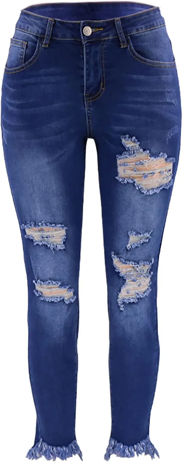 BZGTZT Women's High Waisted Jeans for Women Distressed Ripped Jeans Slim Fit Butt Lifting Skinny Stretch Jeans Denim Pants