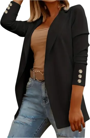 Casual Blazer for Women Fashion Lightweight Professional Work Office Suit Coat Button Solid Color Open Front Clothes