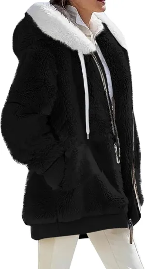 ChicCrate Womens Winter Coats Sherpa Jacket Fuzzy Fleece Jackets Oversized Casual Warm Outwear Zip Hooded Overcoat
