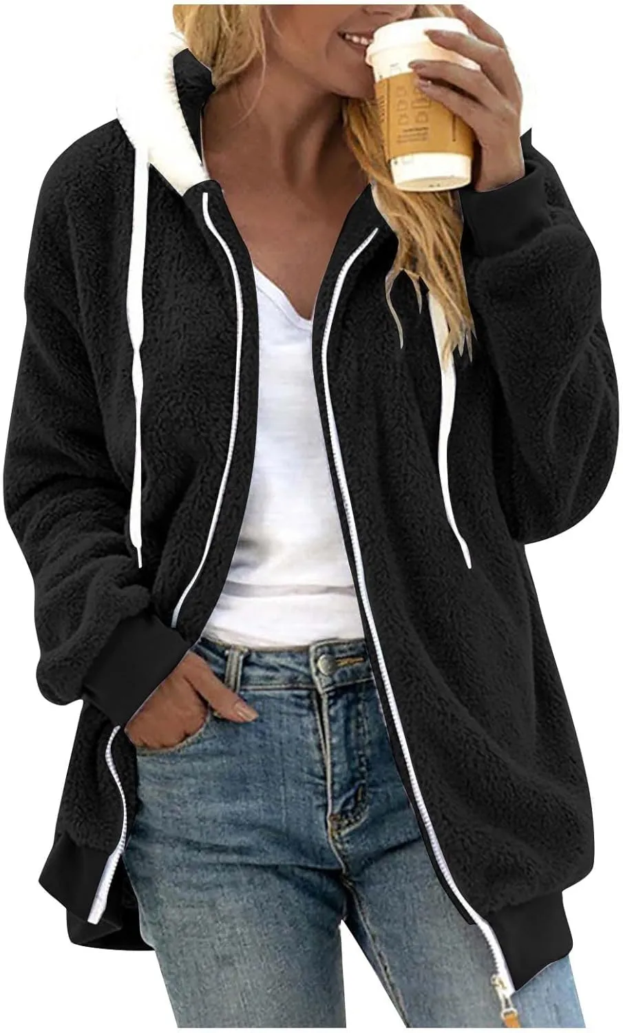 ChicCrate Womens Winter Coats Sherpa Jacket Fuzzy Fleece Jackets Oversized Casual Warm Outwear Zip Hooded Overcoat