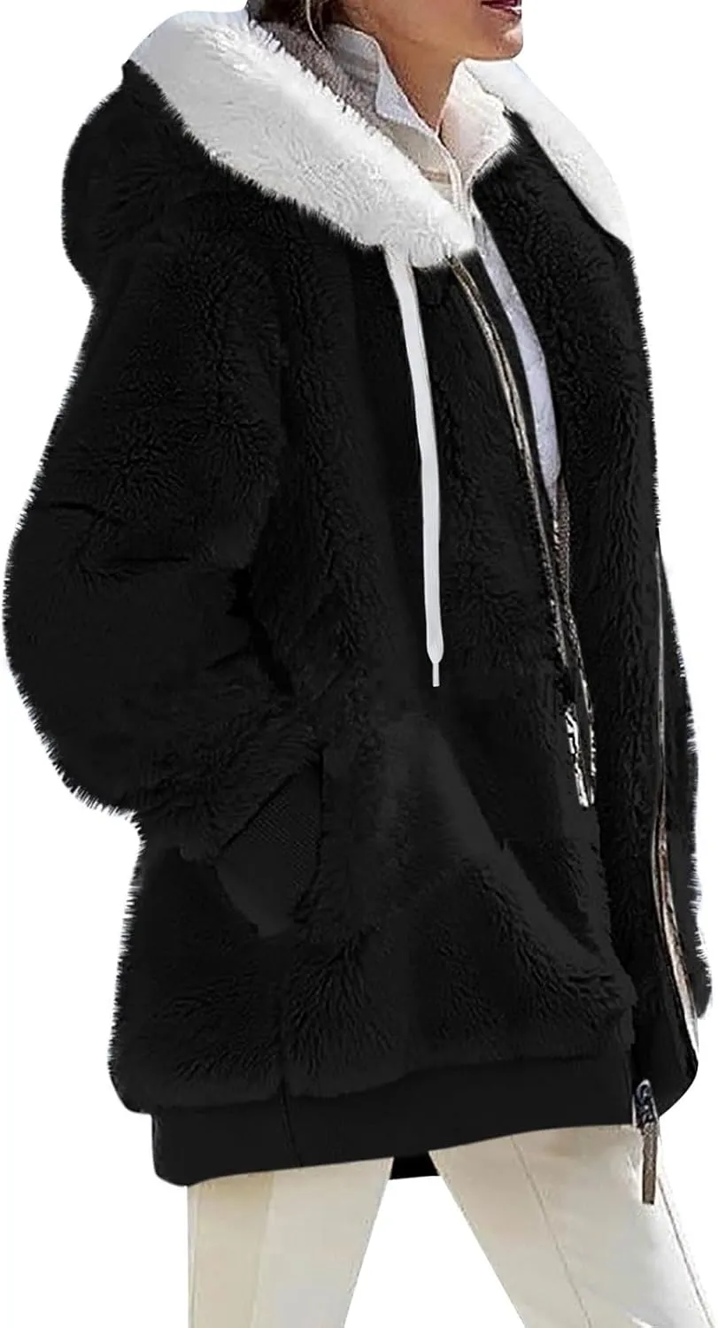 ChicCrate Womens Winter Coats Sherpa Jacket Fuzzy Fleece Jackets Oversized Casual Warm Outwear Zip Hooded Overcoat