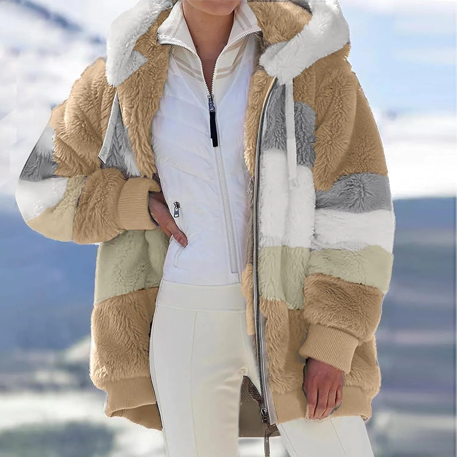 ChicCrate Womens Winter Coats Sherpa Jacket Fuzzy Fleece Jackets Oversized Casual Warm Outwear Zip Hooded Overcoat