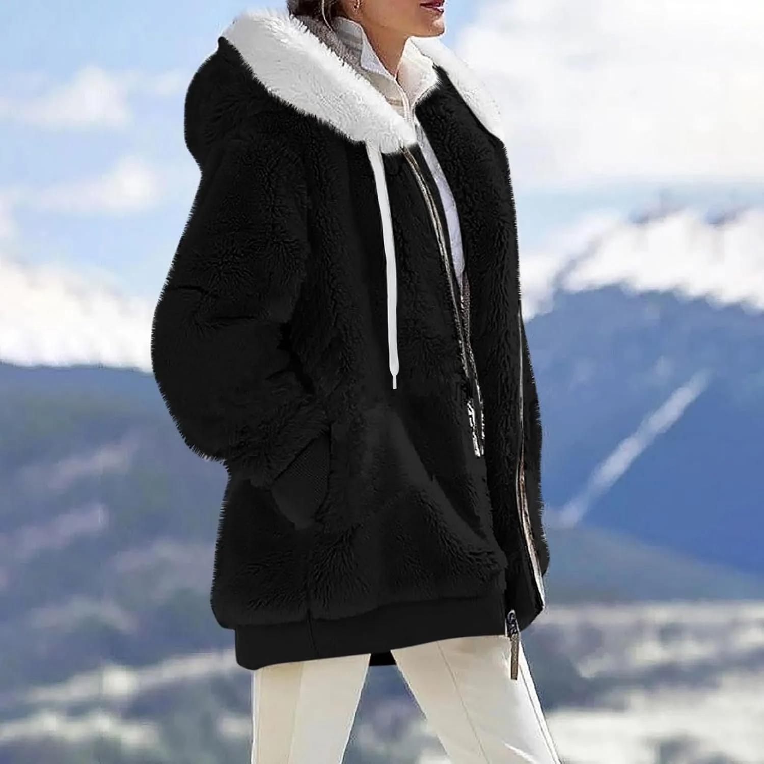 ChicCrate Womens Winter Coats Sherpa Jacket Fuzzy Fleece Jackets Oversized Casual Warm Outwear Zip Hooded Overcoat