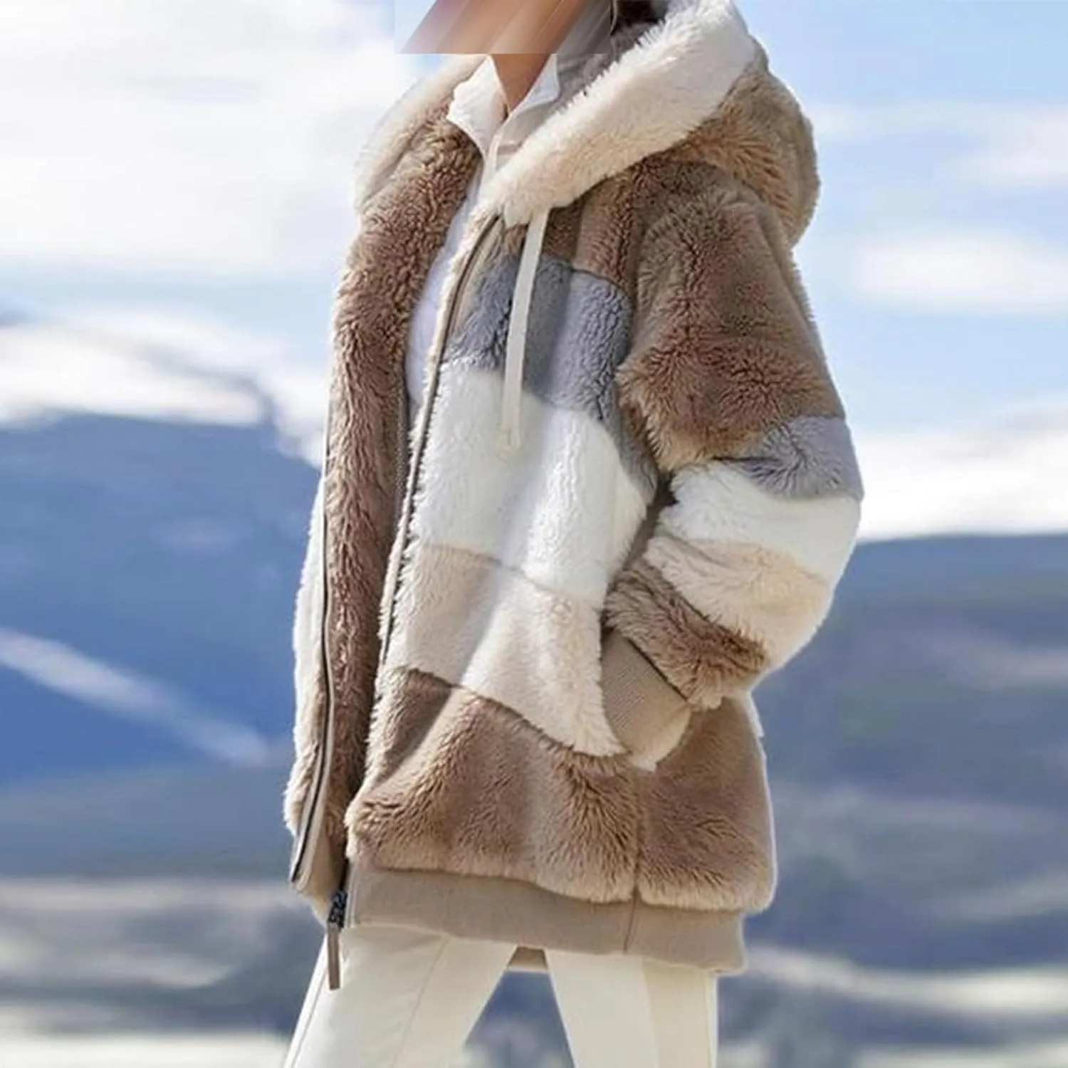 ChicCrate Womens Winter Coats Sherpa Jacket Fuzzy Fleece Jackets Oversized Casual Warm Outwear Zip Hooded Overcoat