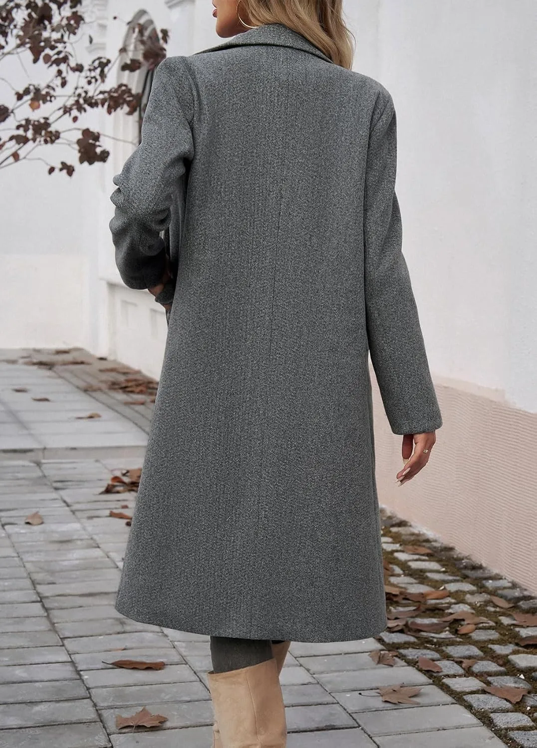 chouyatou Women's Casual Notched Lapel Wool Coat Double Breasted Wool Blend Duster Long Trench Pea Coat