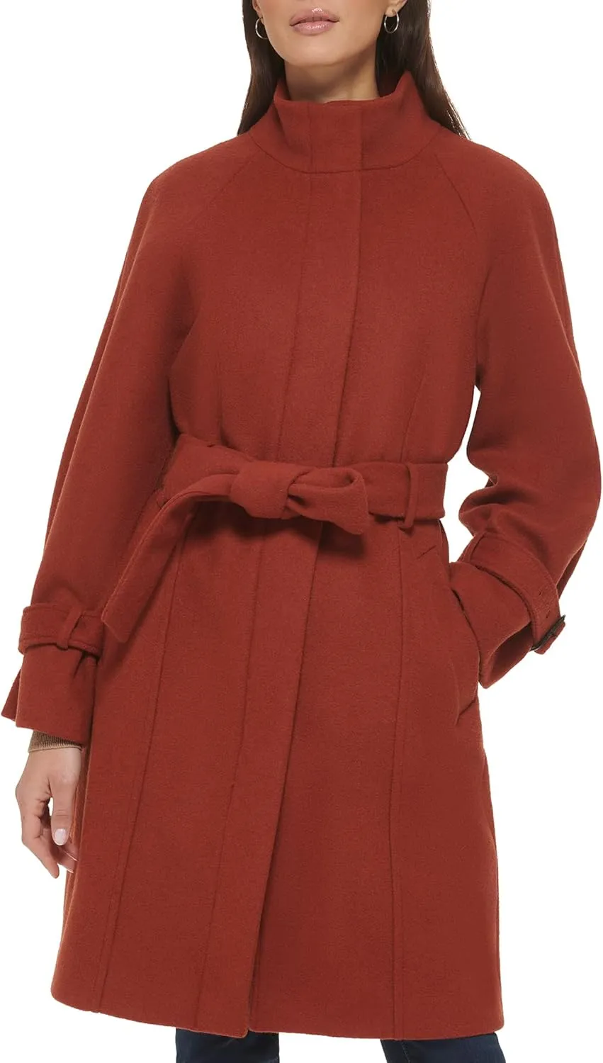 Cole Haan Women's Belted Raglan Melton Wool Coat