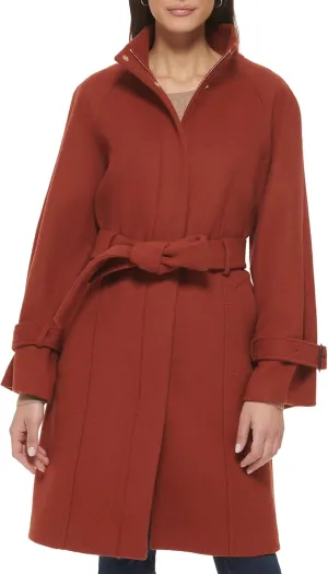 Cole Haan Women's Belted Raglan Melton Wool Coat