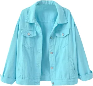 Corduroy Jacket Women Womens Candy Color Denim Jacket Relaxed Fit Casual Jean Trucker Jacket Denim Jacket For
