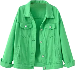 Corduroy Jacket Women Womens Candy Color Denim Jacket Relaxed Fit Casual Jean Trucker Jacket Denim Jacket For