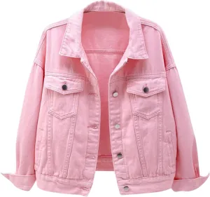 Corduroy Jacket Women Womens Candy Color Denim Jacket Relaxed Fit Casual Jean Trucker Jacket Denim Jacket For