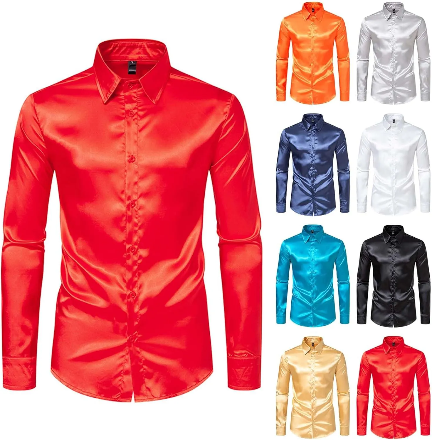 CRNTCEM Men's Luxury Dress Shirt Button Down Shiny Silk Like Satin Long Sleeve Regular Fit Slim Fit Wedding Party Prom Shirts