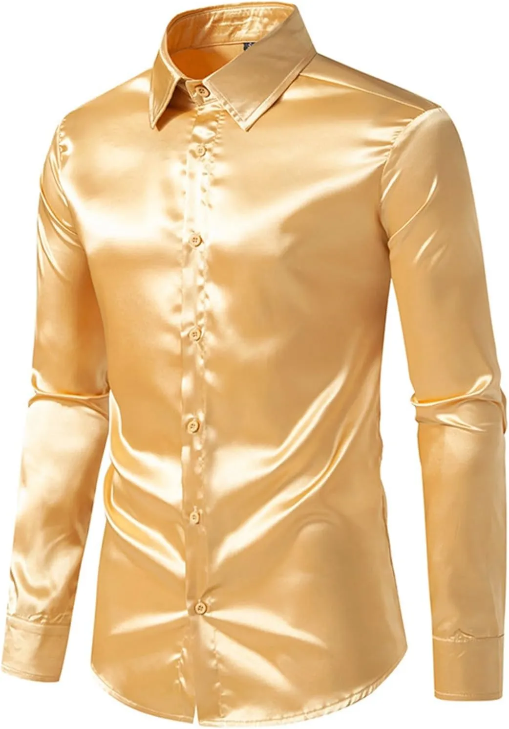CRNTCEM Men's Luxury Dress Shirt Button Down Shiny Silk Like Satin Long Sleeve Regular Fit Slim Fit Wedding Party Prom Shirts
