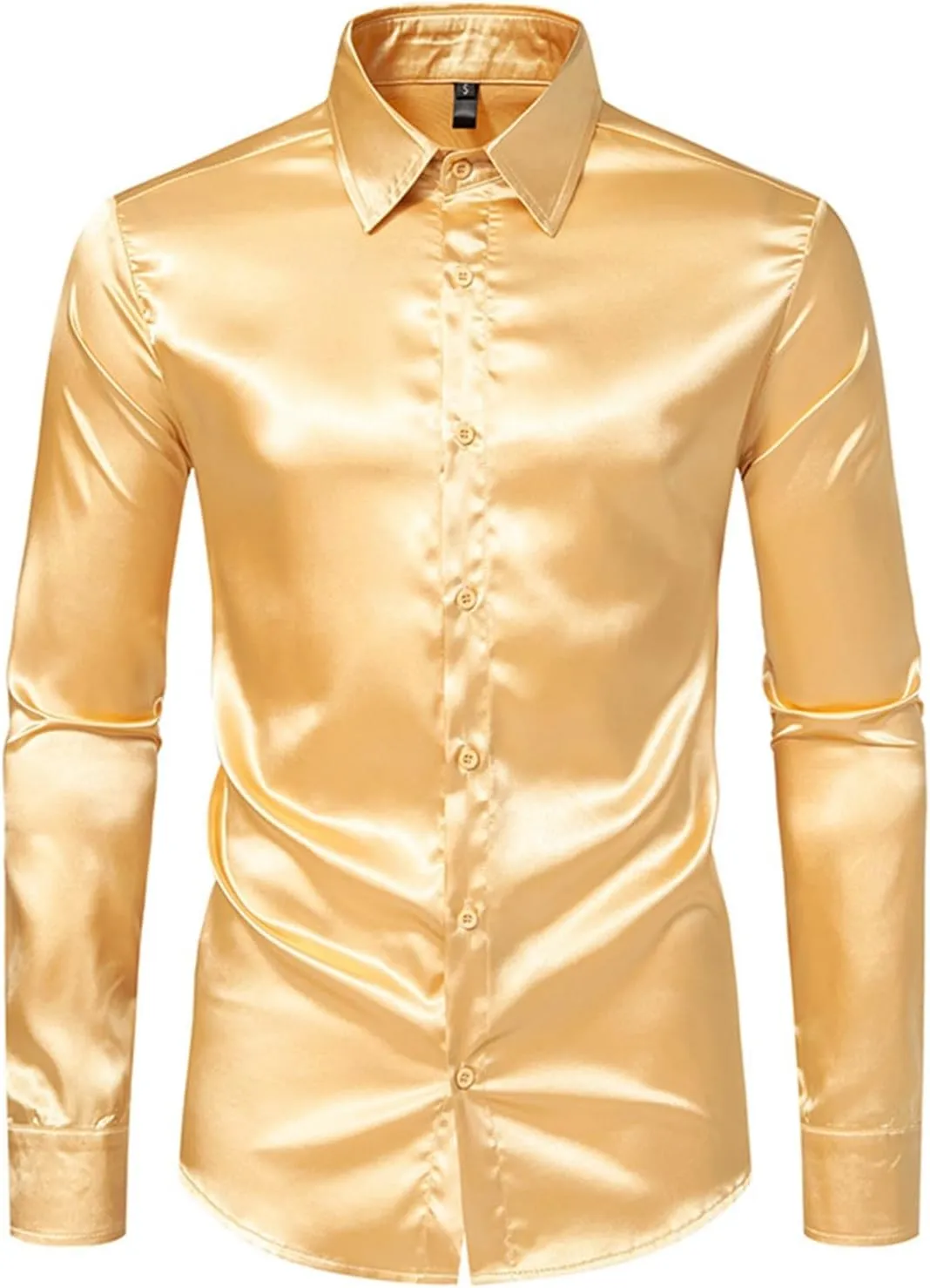 CRNTCEM Men's Luxury Dress Shirt Button Down Shiny Silk Like Satin Long Sleeve Regular Fit Slim Fit Wedding Party Prom Shirts