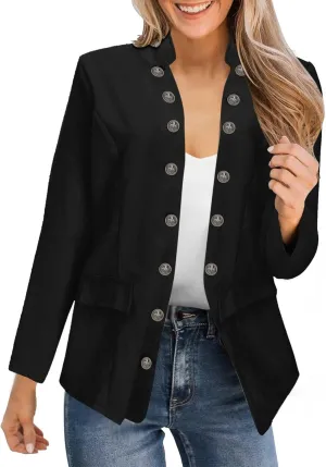 Crop Blazer for Women Mock Neck Button Jacket Open Front Cardigan Blouse Tops Business Casual Suit Coats