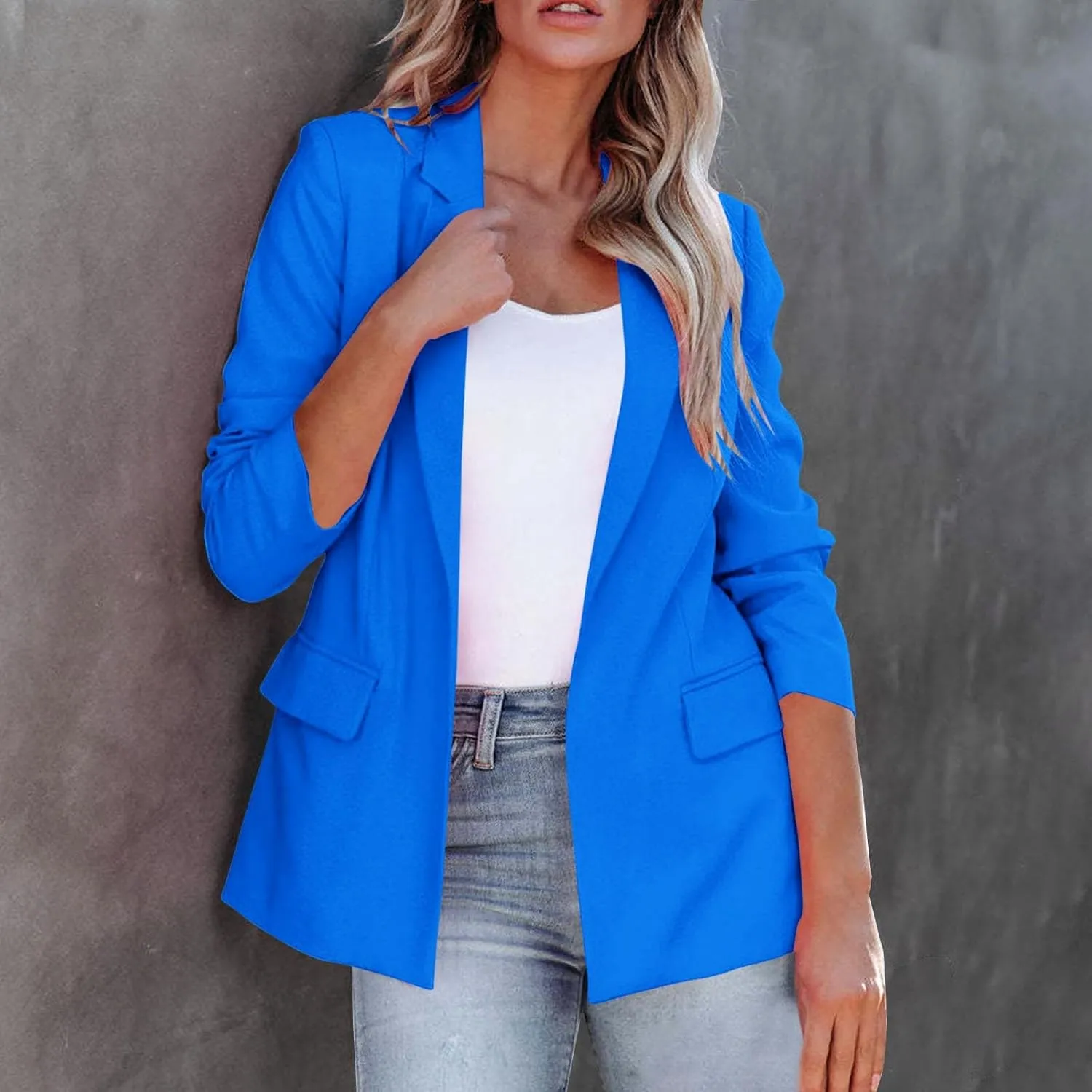 Cropped Blazers for Women Long Sleeve Open Front Fall Casual Jacket Cardigan Plus Size Comfy Office Work Business