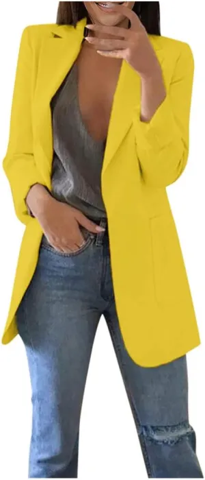 Cropped Blazers for Women Long Sleeve Open Front Solid Color Jacket Cardigan Plus Size Comfy Work Office Suit