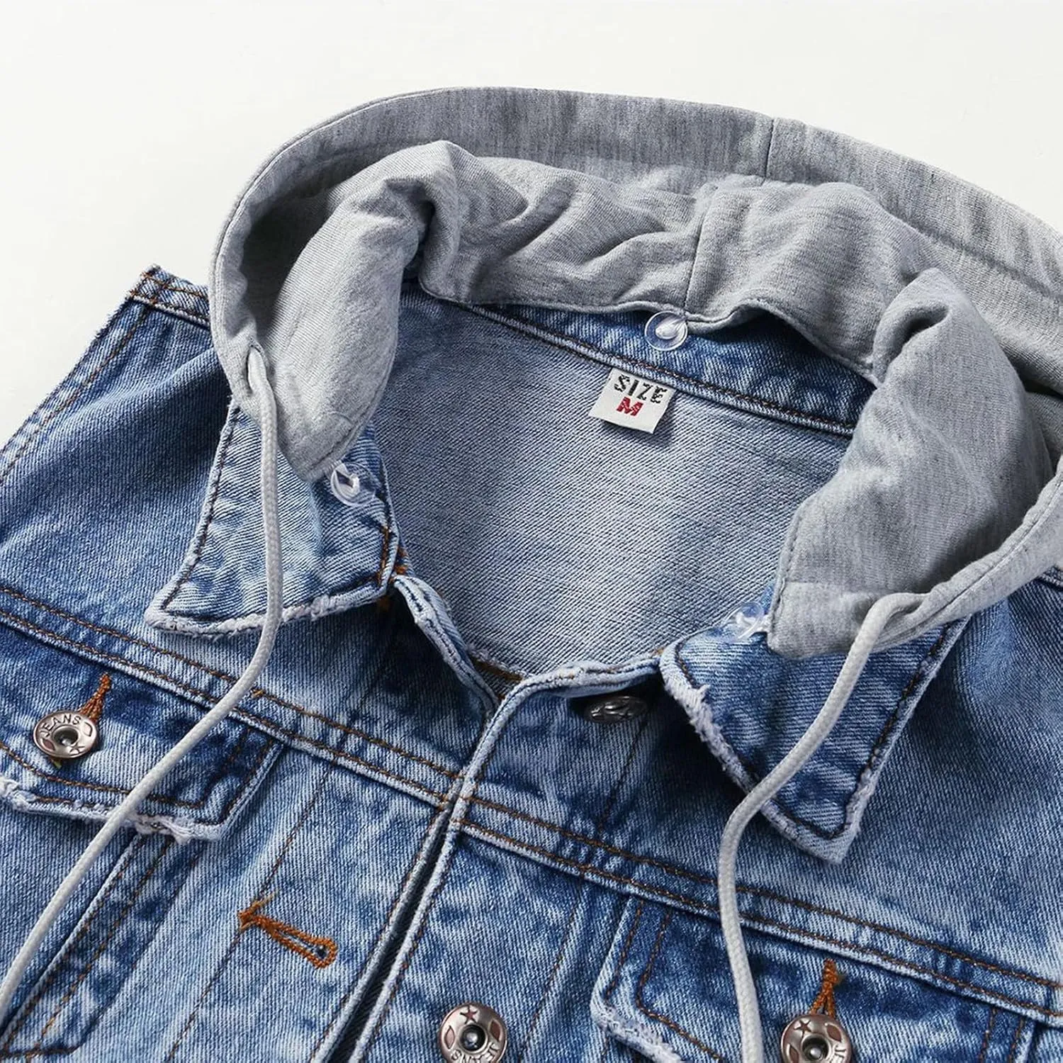Cropped Jean Jacket for Women Denim Vest Distressed Sleeveless Denim Vest with Detachable Hoodie Waistcoat with Pocket