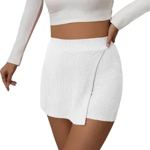 DDAPJ pyju Women's Summer Wrap Skort Textured High Waisted Skirt Elastic Waist Pull On Shorts Dressy Mini Skirt Inner Shorts