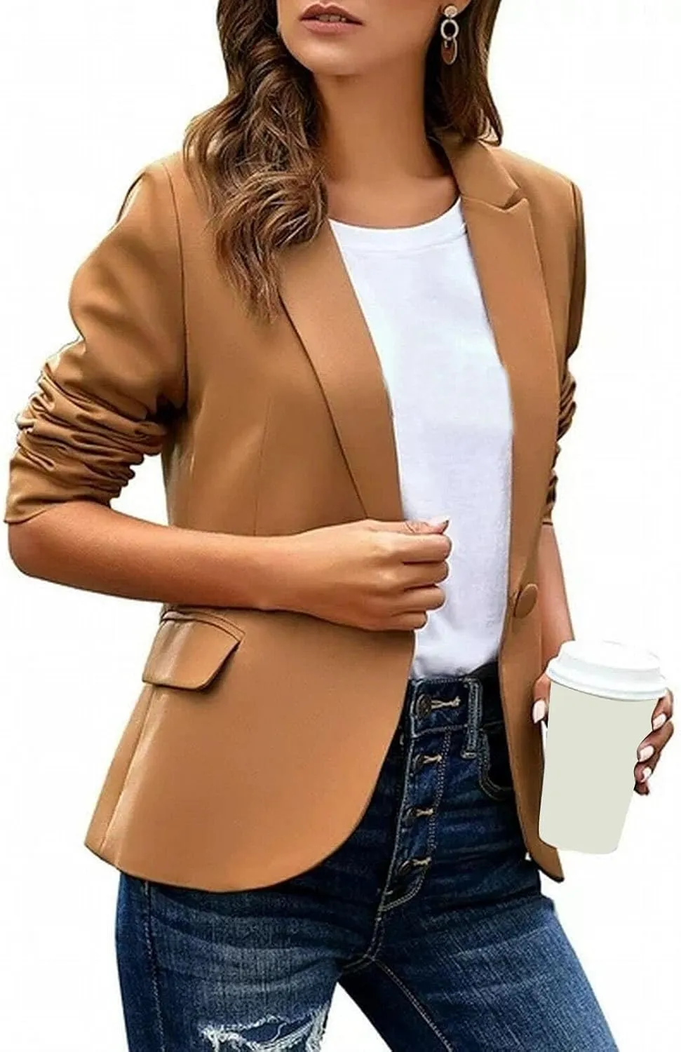 Deconstructed Blazers for Women Lapel Open Front Dress Blazer Jacket Suit Lightweight Work Office Suit