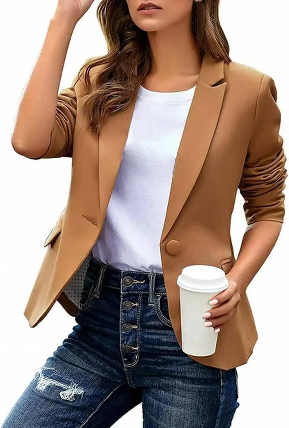 Deconstructed Blazers for Women Lapel Open Front Dress Blazer Jacket Suit Lightweight Work Office Suit