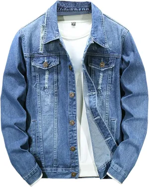 Denim Jacket For Men Classic Fit Long Sleeve Jean Jacket Casual Button Down Denim Jackets Fashion Motorcycle Coats
