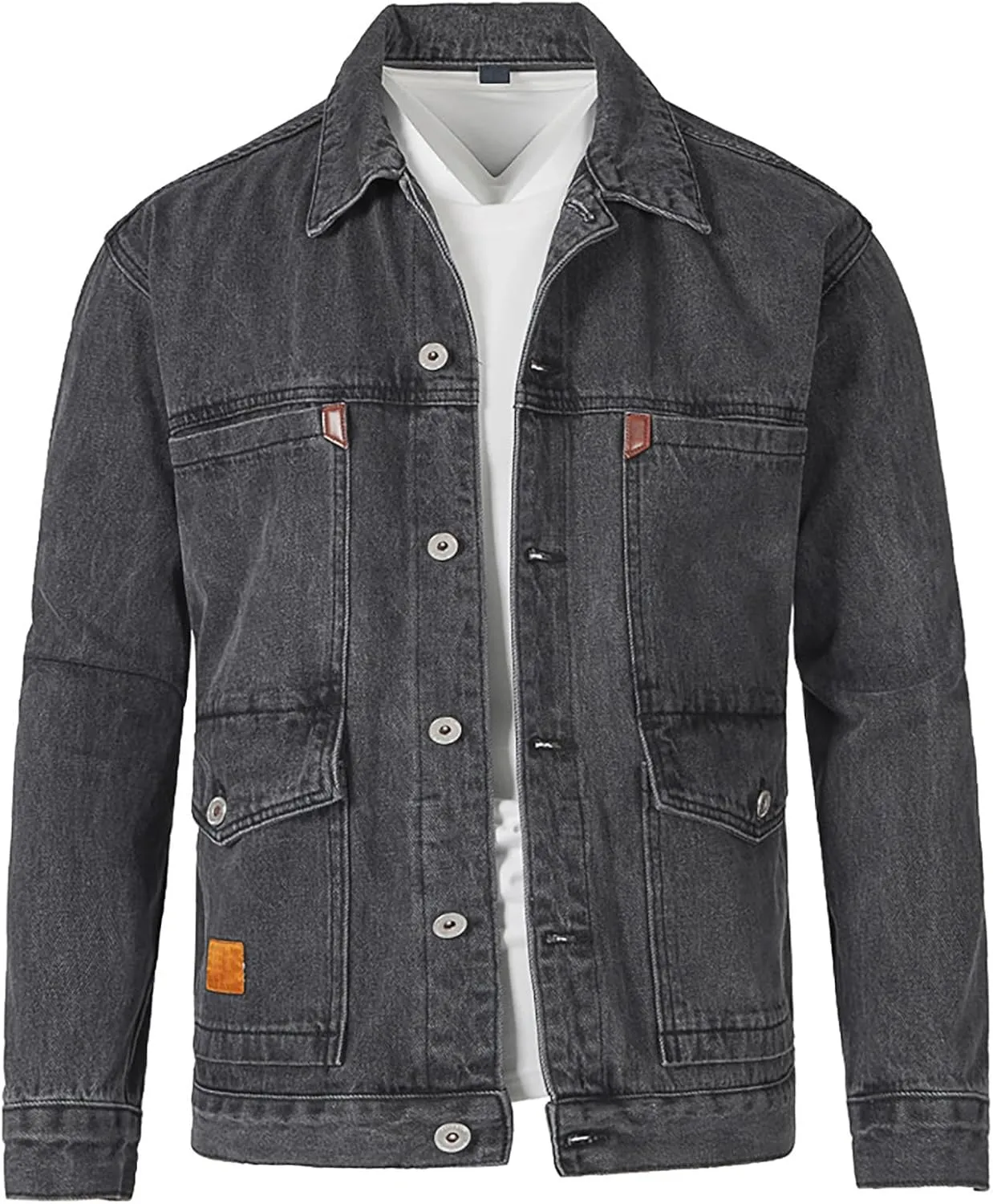 Denim Jacket for Men, Men's Trucker Jacket Autumn Winter Casual Long Sleeve Lapel Collar Solid Denim Jacket Coat