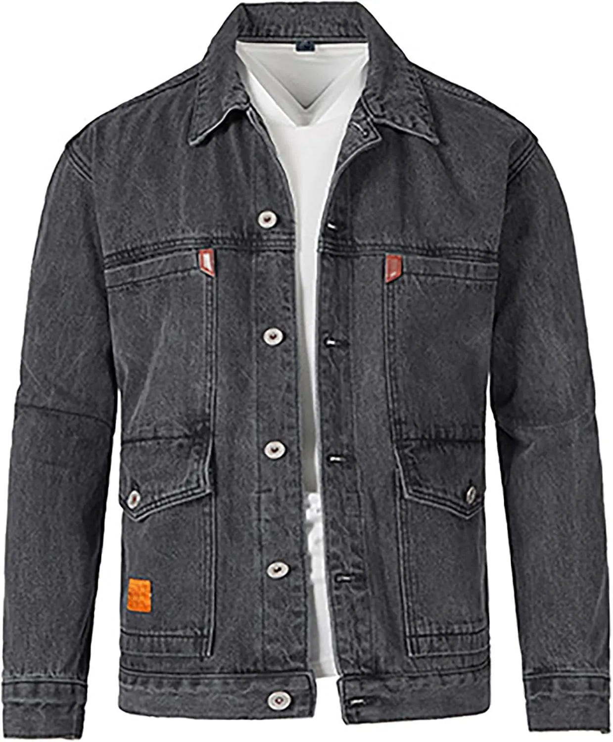 Denim Jacket for Men, Men's Trucker Jacket Autumn Winter Casual Long Sleeve Lapel Collar Solid Denim Jacket Coat