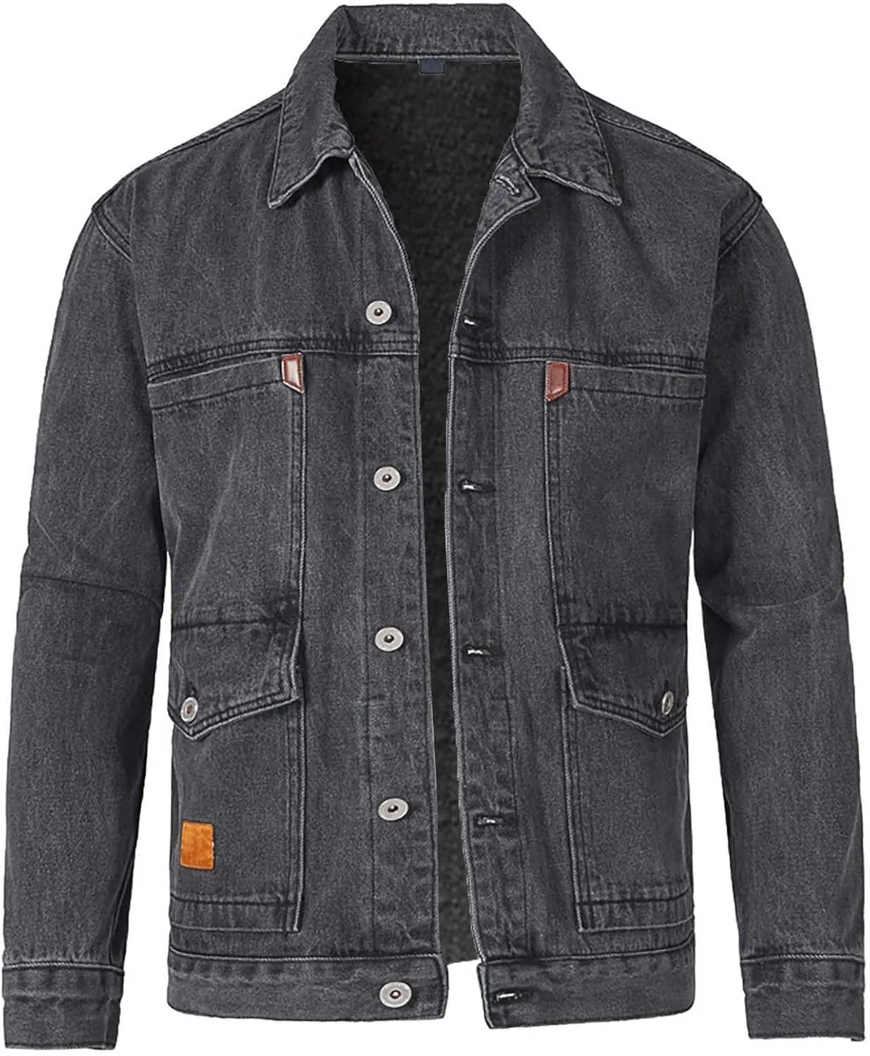 Denim Jacket for Men, Men's Trucker Jacket Autumn Winter Casual Long Sleeve Lapel Collar Solid Denim Jacket Coat